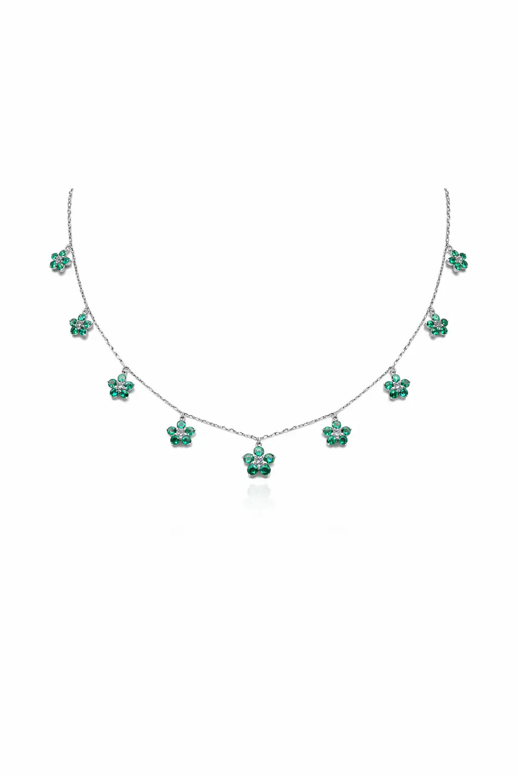 Kew Emerald Flower Chain Necklace - Rubielle London