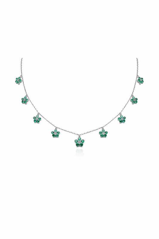 Kew Emerald Flower Chain Necklace - Rubielle London
