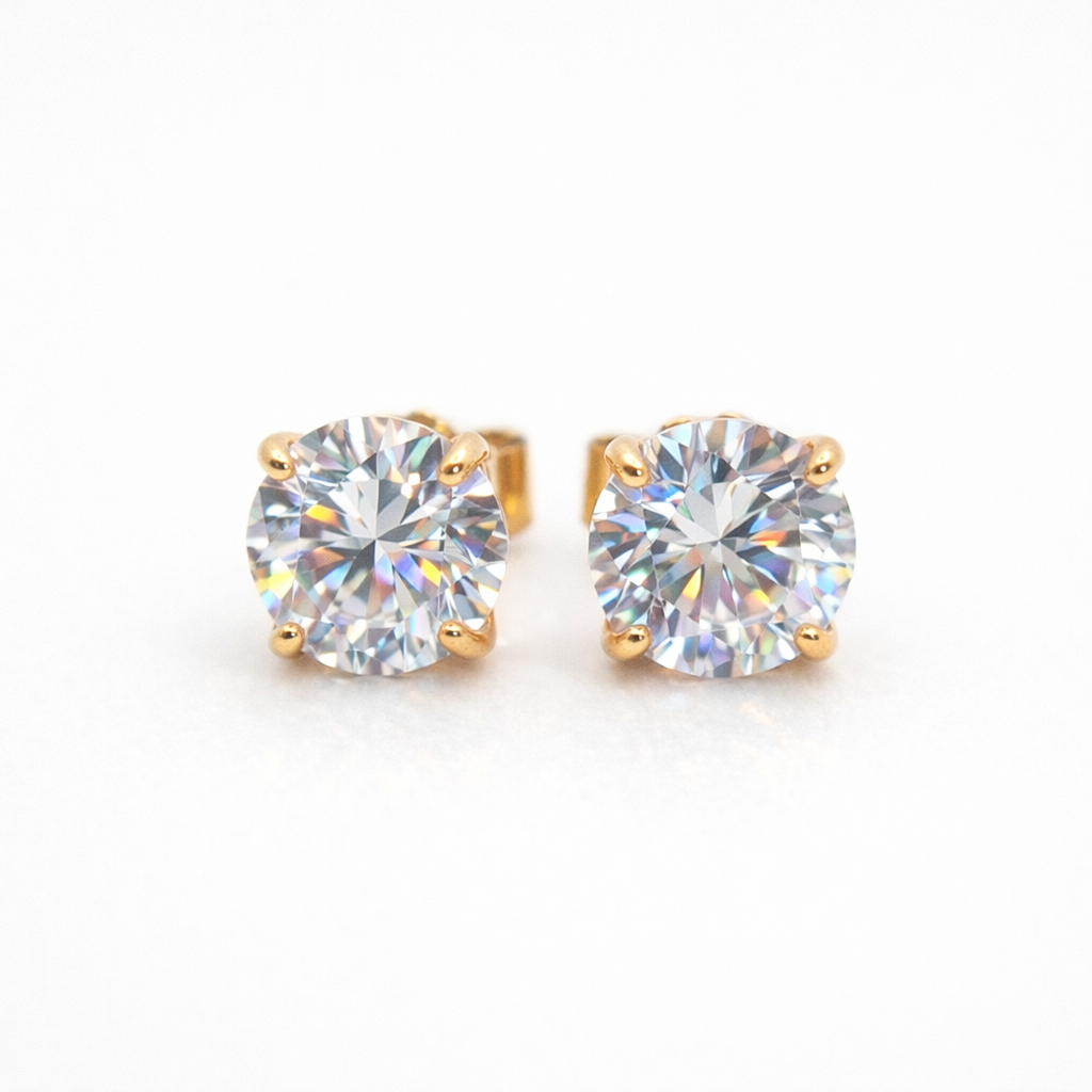 Sovereign Moissanite Stud Earring 6.5mm — 18k Gold - Rubielle London