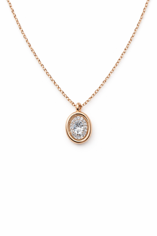 Aurelia Oval Halo Necklace - Rubielle London