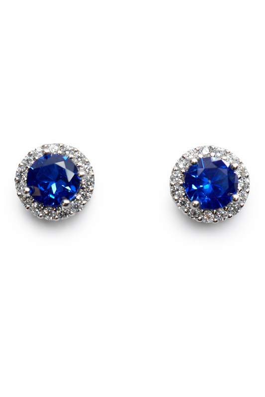 Cambridge Sapphire Halo Earrings - Rubielle London